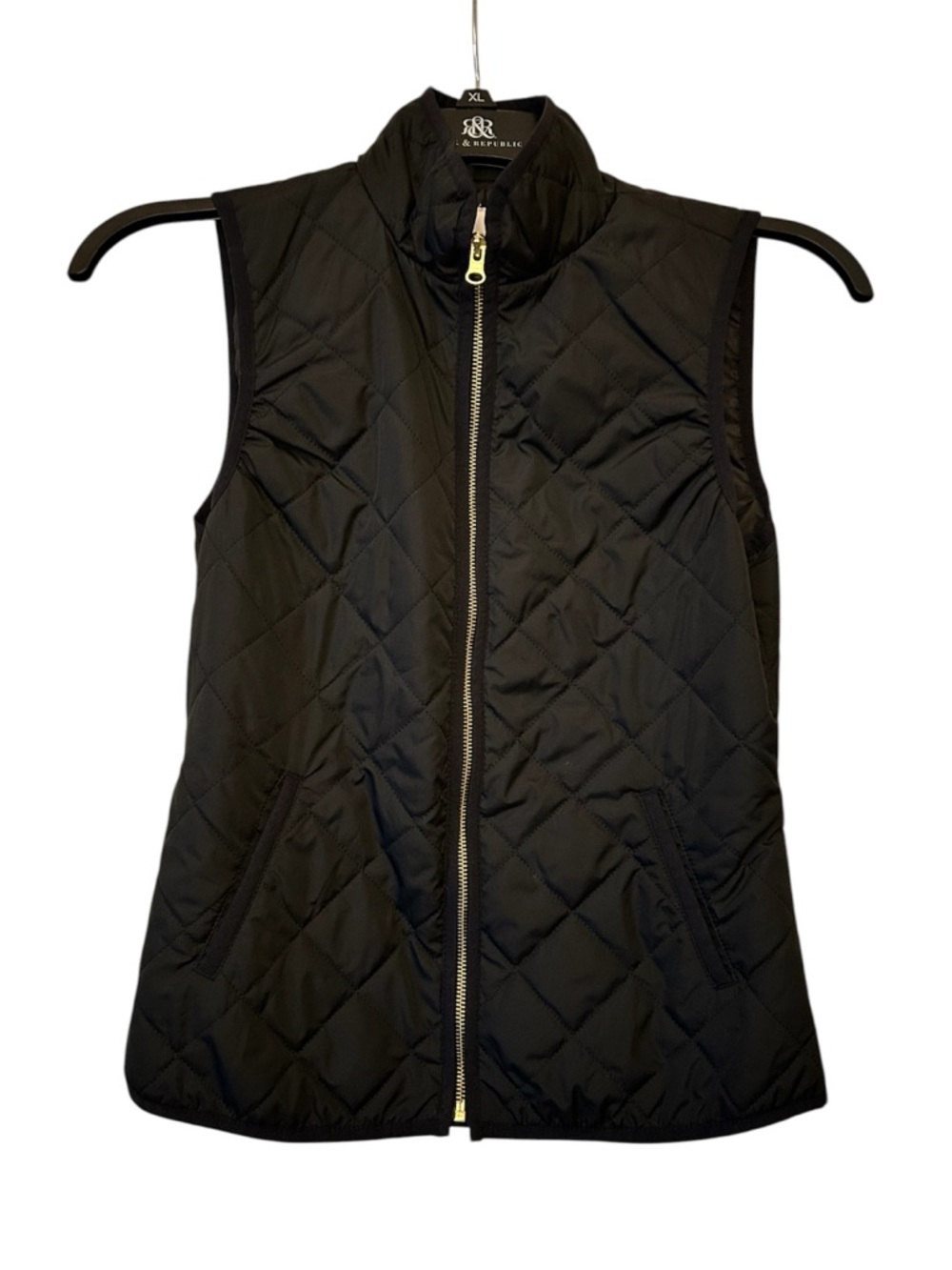 Old Navy‎ Thin Black Quilted Sleeveless Vest Gold Zipper Size XS